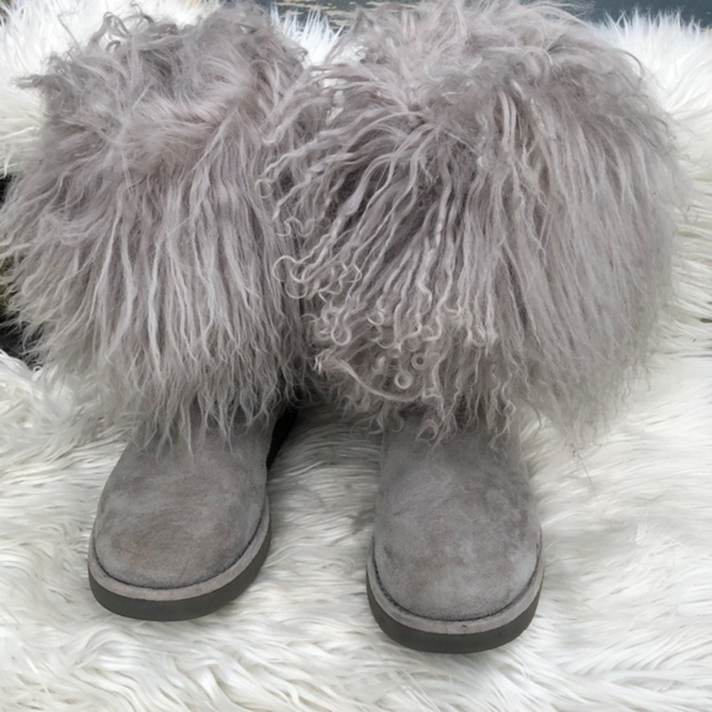 UGG LIDA CLASSIC MONGOLIAN SHEEPSKIN CUFF SEAL GREY BOOT US 6 / EU 37 / UK 4.5
